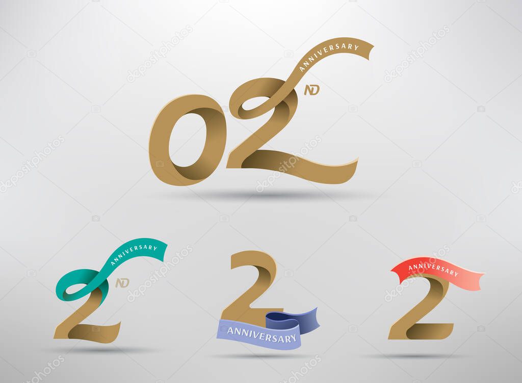 2nd anniversary celebration logotype with alternative number and ribbon design