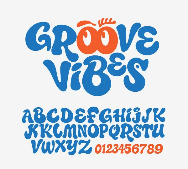 70 'lerin modası geçmiş alfabe harfleri yazı tipi ve numarası. Typography dekoratif fonts vintage konsepti. Grafik tişört logosu için hippi sembolleri olan ilham verici slogan baskısı. vektör illüstrasyonu