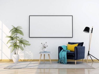 Hippi iç mekanında poster çerçevesi, 3 boyutlu canlandırma.