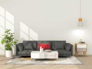 Living room interior in modern style, 3d render with sofa and decorations. clipart