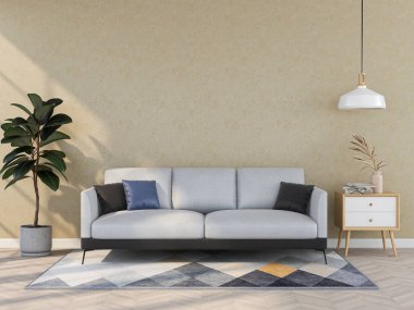 Oturma odasının içinde kanepe var. 3 Boyutlu Hazırlama