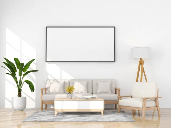 stock image mock up poster frame interior living room background, 3D render