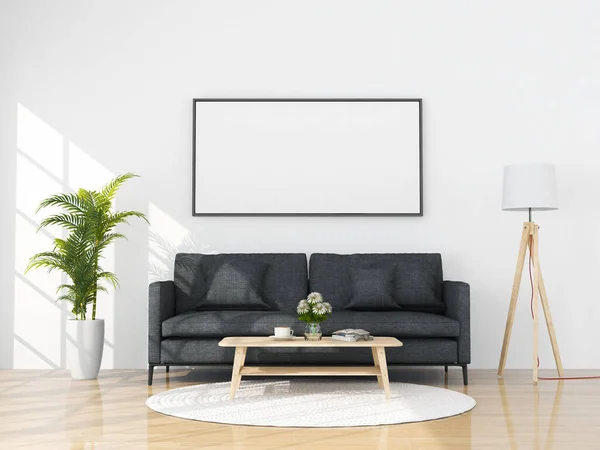 stock image mock up poster frame interior living room background, 3D render