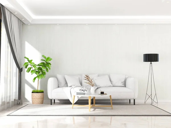 Interieur Wohnzimmer Mit Sofa Und Dekorationen Skandinavisches Design Renderer — Stockfoto