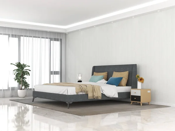 ベッドと装飾付きのインテリアリビングルーム 北欧デザイン 3Dレンダリング — ストック写真