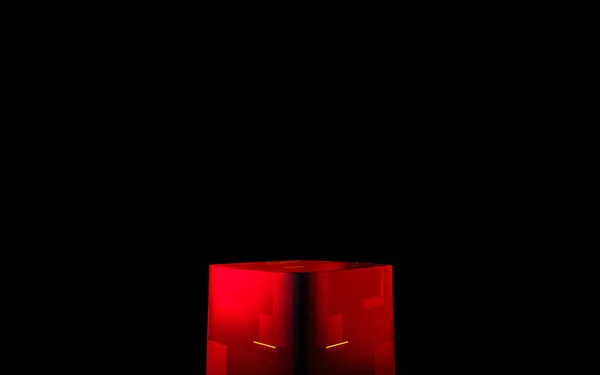 Podium Sci Red Light Neon Black Background Rendering — Stock Photo, Image