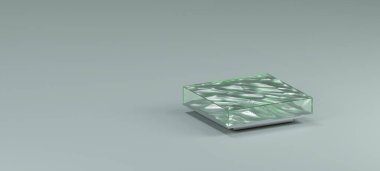 3D ekran podyumu, yeşil arka plan. Güzellik, kozmetik ürün sunumu. Lüks kadın modelleme 3D görüntüleme. 