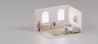 Itric odası, ev dekorasyonlu mutlu noel teması. 3d oluşturma.