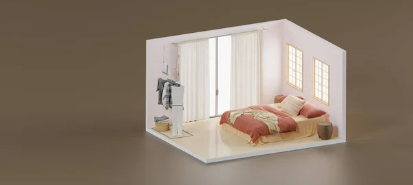 Isometrische Realistisch Schlafzimmer Offen Inneren Innenarchitektur Rendering — Stockfoto
