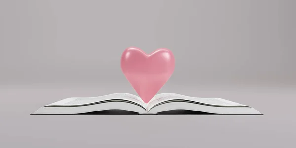 heart on open book, concept idea, 3d rendering.