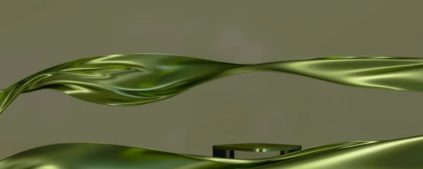 Tecido Verde Voando Pódio Chantagem Luxo Para Branding Apresentação Produto — Fotografia de Stock