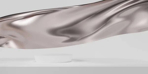 Gümüş Renkli Bir Podyum Uçan Gümüş Kumaş Dalgasıyla Markalaşma Ürün — Stok fotoğraf