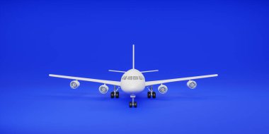 front view Airplane on blue background. 3d rendering