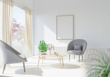 Dışarıdan gelen ışık odanın duvarındaki çerçeveye ve içerideki kanepeye çarptı. Sıcak bir atmosfer oluşturun..