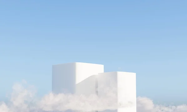 Podium Mit Wolken Und Himmelshintergrundwerbung Rendering — Stockfoto