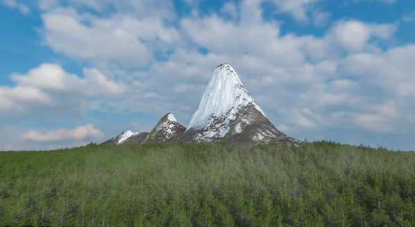 Der Scharfgeformte Schneeberg Ist Von Einem Dichten Wald Aus Üppigen — Stockfoto