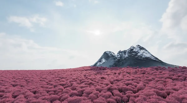 Montaña Forma Afilada Está Rodeada Por Denso Bosque Rosado Exuberantes — Foto de Stock