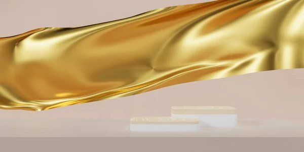Pódium Color Dorado Sobre Tela Dorada Ondulada Fondo Lujo Para — Foto de Stock