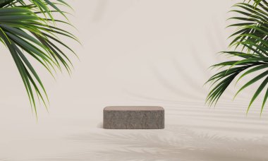 Rüya gibi gökyüzü arkaplanlı ürün sergisi için doğal güzellik podyumu. Romantik 3D sahne. 3d oluşturma.