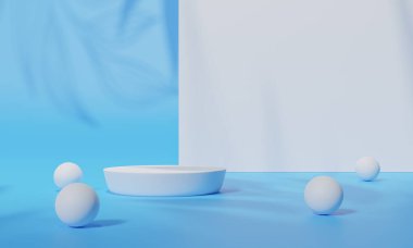 Renkli arka plan standı olan podyum ya da reklam ekranında podyum kaidesi. 3B görüntüleme.