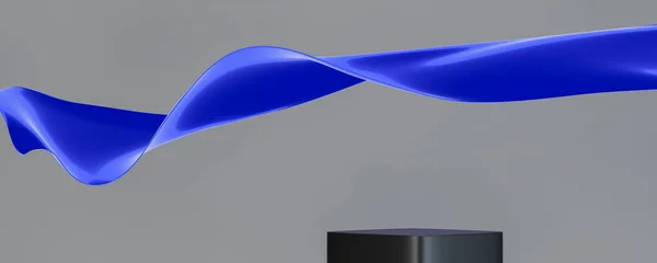 表彰台とオーラブルーの生地の飛行波 ブランディングと製品プレゼンテーションのための豪華な背景 3Dレンダリング図 — ストック写真
