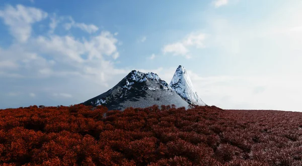 Montaña Forma Afilada Está Rodeada Por Denso Bosque Exuberantes Árboles — Foto de Stock
