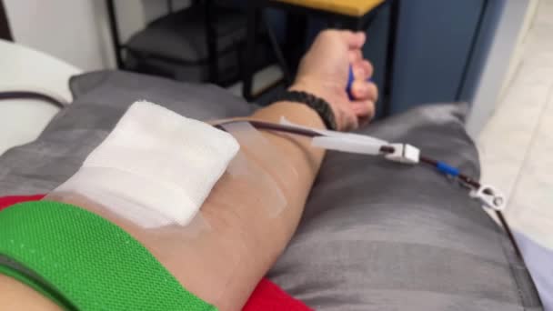 Néhány Elmosódott Kép Kézről Vérlemezke Aferezisről Vér — Stock videók