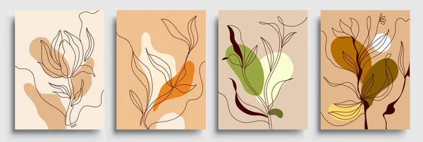 Plakátkészlet Növényelemekkel Virágos Absztrakt Formákkal Modern Grafikai Dizájnnal Tökéletes Közösségi Jogdíjmentes Stock Illusztrációk