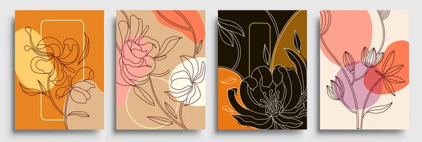 Plakátkészlet Növényelemekkel Virágos Absztrakt Formákkal Modern Grafikai Dizájnnal Tökéletes Közösségi Stock Illusztrációk