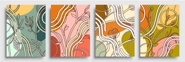 Conjunto Cartazes Com Elementos Plantas Formas Florais Abstratas Design Gráfico Ilustração De Stock