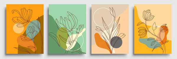 Plakátkészlet Növényelemekkel Virágos Absztrakt Formákkal Modern Grafikai Dizájnnal Tökéletes Közösségi Jogdíjmentes Stock Vektorok