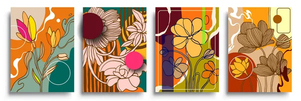 Conjunto Cartazes Com Elementos Plantas Formas Florais Abstratas Design Gráfico Gráficos De Vetores