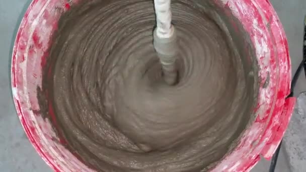 Builder Kneads Dry Mortar Water Using Mixer Video Construction Process — Video Stock