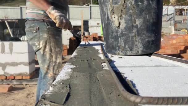 Reinforcement Foam Block Walls Metal Rod Construction Site Private House — Vídeos de Stock