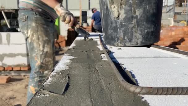 Reinforcement Foam Block Walls Metal Rod Construction Site Private House — Stok video