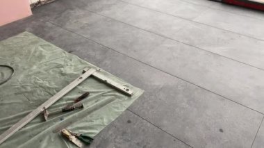 Tiling work. 4k video footage of the finished wall after tiling in a large bathroom