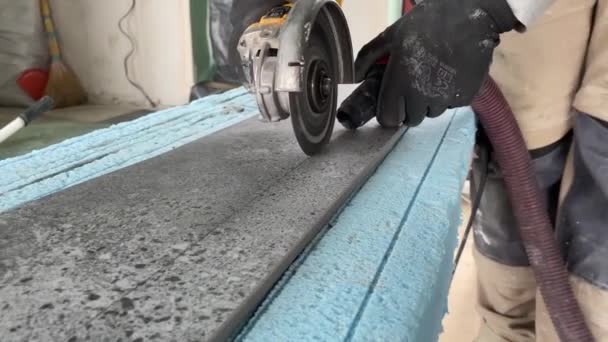 Video Footage Taking Measurements Further Cutting Tiles Using Diamond Cutter — Stock Video