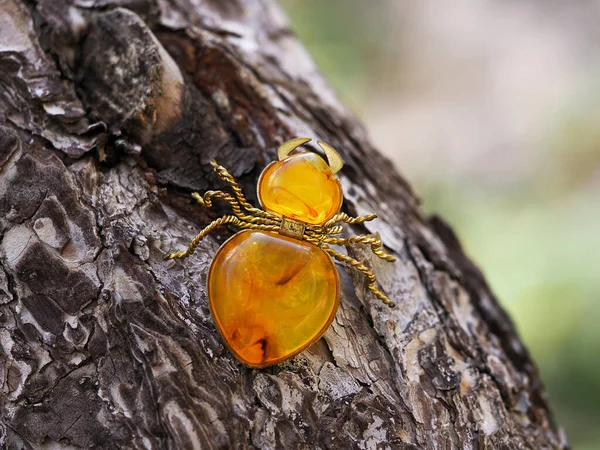 Amber Brooch Shape Spider Made Ussr — Stock Photo, Image