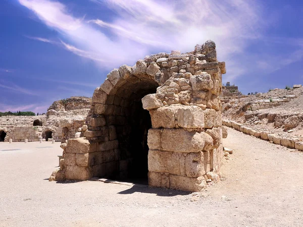 stock image Building in ancient roman amphitheater in Israel. Historical place.