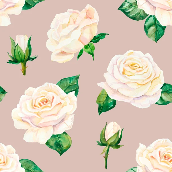 Akwarela Białe Piwonie Ślubne Róże Kwiaty Bezszwowy Wzór Ręcznie Malowane — Zdjęcie stockowe