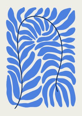 El boyası soyut dalgalı çiçek vektörü Matisse stili kesilmiş önceden yapılmış poster. Çiçekli estetik poster. Modern galeri sanatı botanik baskısı