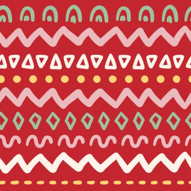 Vektör Noel kış süsü, geometrik şekiller kusursuz desenler. Elle boyanmış soyut nesneler çizimi. Sevimli düz düz duvar kağıdı, ambalaj kağıdı, arkaplan dokusu