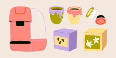 Vektör el boyası özel kahve illüstrasyonu alternatif hazırlık yöntemi. Sevimli düz basit el çizimi simge koleksiyonu