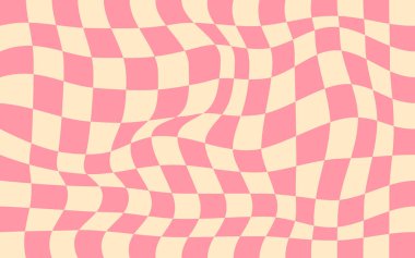 Moda modern dalgalı çarpık vektör desenli arka plan desenli psikedelik dama tahtası bükülmüş ve bozulmuş eski moda moda doku çizimi