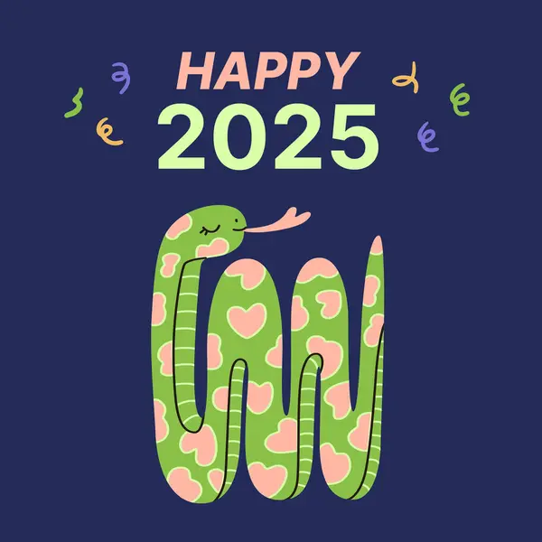 Şirin yeni yıl 2025 sembolü yılan modern el boyaması illüstrasyon pankartı. Marka kapağı, kart, poster, web sitesi afişi için soyut el çizimi işaret vektörü Clipart tasarımı. 