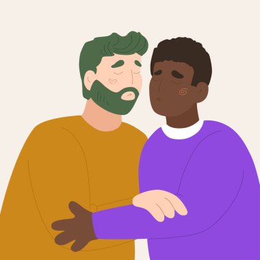 Renkli Sevgililer Günü cinsiyet çeşitliliği olan tatlı çiftler. Modern düz vektör illüstrasyon tarzında el çizimi LGBTQ kavramı.