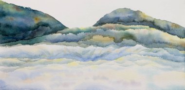 Abstract paper blue white background paintings. Minimal landscape art with watercolor brush and art texture. Abstract art wallpaper for prints, Art Decoration, wall arts and canvas prints. 