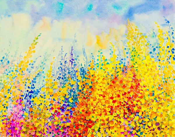 Abstrakcyjny Akwarela Oryginalny Obraz Kolorowy Kwiat Fantazji Emocji Niebie Tle — Zdjęcie stockowe