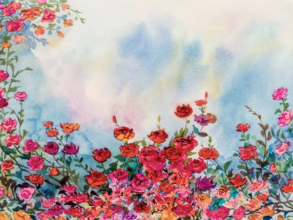 Abstrato Aquarela Original Paisagem Pintura Imaginação Colorido Rosas Beleza Primavera — Fotografia de Stock