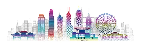 Arranha Céus Arquitetura Moderna Hong Kong Com Meio Tom Colorido — Vetor de Stock